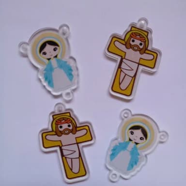 Kit Terço Crucifixo Amarelo e Graças Acrilico 2 kits