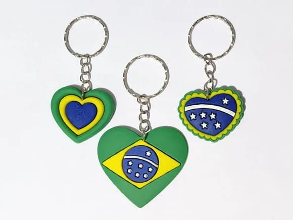 Chaveiro Coração Bandeira do Brasil Pacote com 6 Unidades