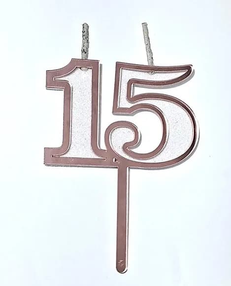 Velas 15 Anos Rose Acrílico Pavio Magico - 1 Peça