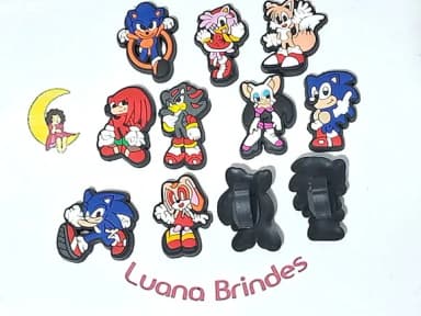 Pins para Cadarço Turma do Sonic Emborrachado 9 Unidades