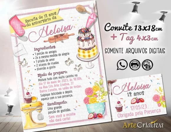 Convite Digital C/tag Confeiteira Receita