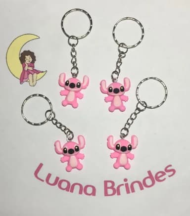 Chaveiro Stitch Rosa de Resina - Pct C/4 Unid