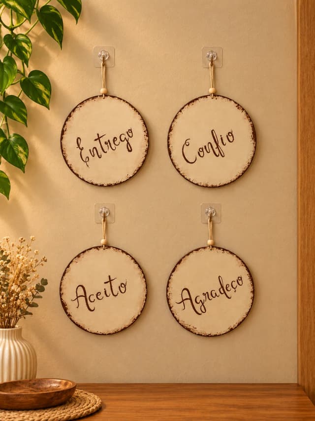 Kit 4 Placas Decorativas MDF Ho'oponopono 20cm Entrego Confio