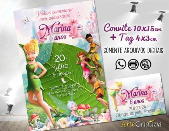 Convite Digital C/tag Tinker Bell Sininho 2