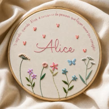 Porta Maternidade Frase Alice | Bordado à Mão