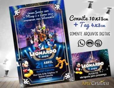 Convite Digital C/tag Castelo Disney Mickey