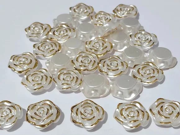 Rosa Perolada com Dourado Furo Passante 16mm - 30 Unidades