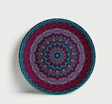 Prato Decorativo Mandala Imperial Turquesa e Rubi 21cm Porce