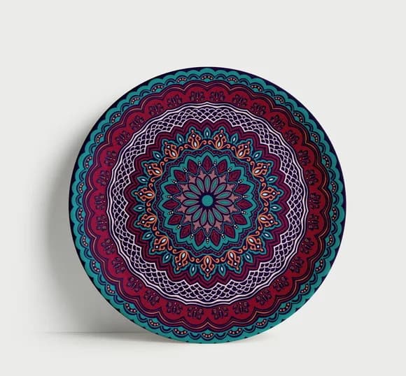 Prato Decorativo Mandala Imperial Turquesa e Rubi 21cm Porce
