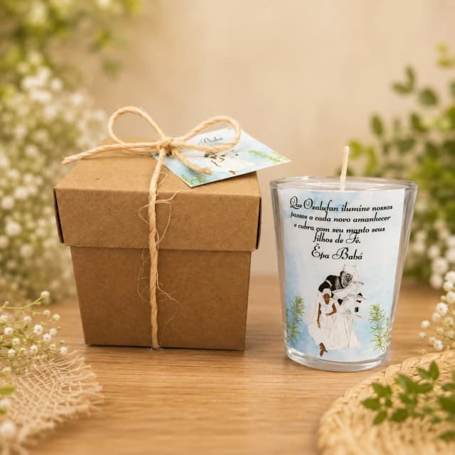30 Unidades Vela Aromática no Copo Personalizada Orixá Oxalá, Fazemos Qualquer Tema