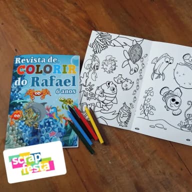 Revista Colorir + Giz de Cera Festa Fundo do Mar