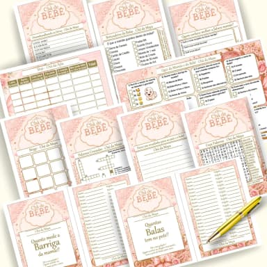 Kit 4 Brincadeiras Chá de Brincadeiras para Imprimir PDF Personalizado