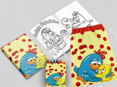 Kit Mochila e Revista de colorir para lembrancinha da Galinha Pintadinha