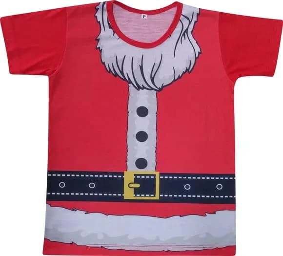 Camiseta Infantil Fantasia Papai Noel com Cinto e Detalhe de Barba