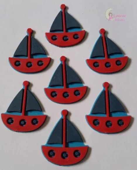 Aplique Barco Veleiro de borracha - 3,2cm - pct c/8 unidades