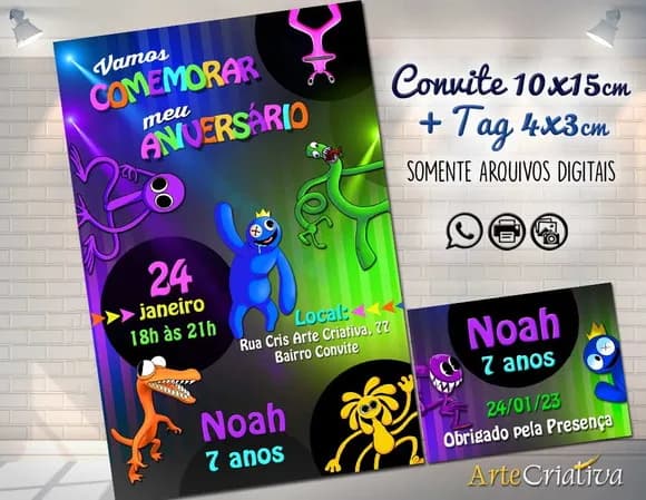 Convite Digital C/tag Rainbow Friends