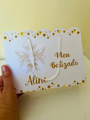 Sacola Personalizada Batizado | Crisma | Primeira Eucaristia | Espírito Santo com Nome | Lembrancinha