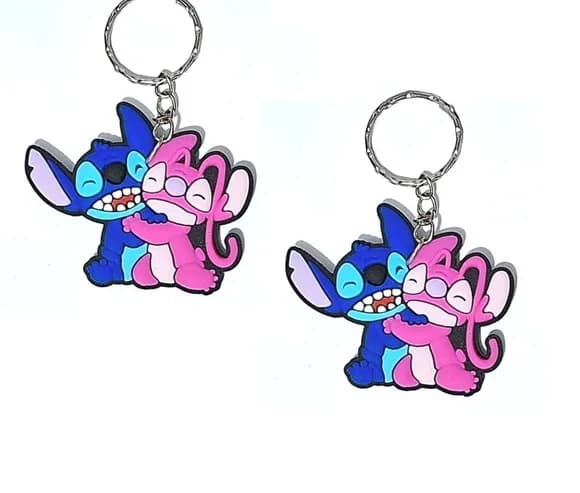 Chaveiro Angel e Stitch 4,5cm Emborrachado Pacote 5 Unidades