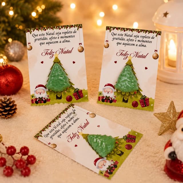 50 unidades Mini Sabonete Árvore - Pinheiro de Natal no Card - Mimo de Natal (verde)