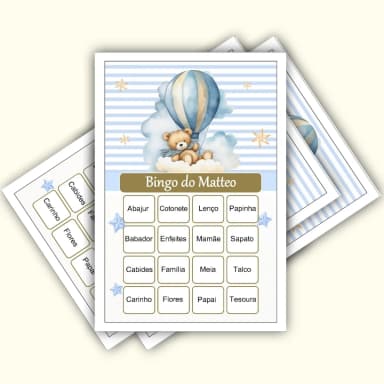 Bingo Chá de Bebê Menino PDF Para Imprimir