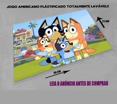 Jogo Americano Sousplat Personalizado do Bluey e Bingo