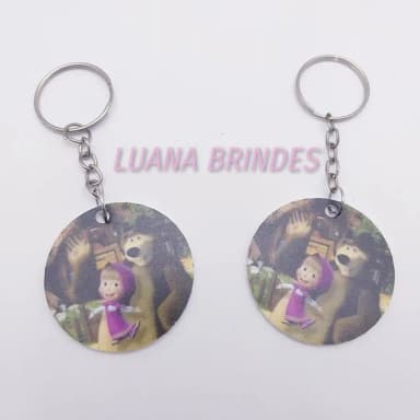 Chaveiro Marsha e o Urso em acrilico UV - pct c/ 05 unid