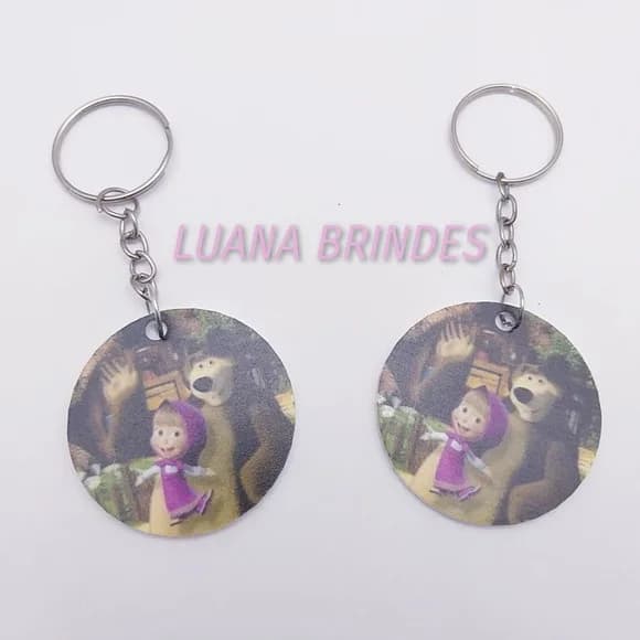 Chaveiro Marsha e o Urso em acrilico UV - pct c/ 05 unid