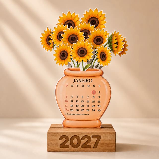 Calendário de Mesa 2027 Vaso de Flores Girassol