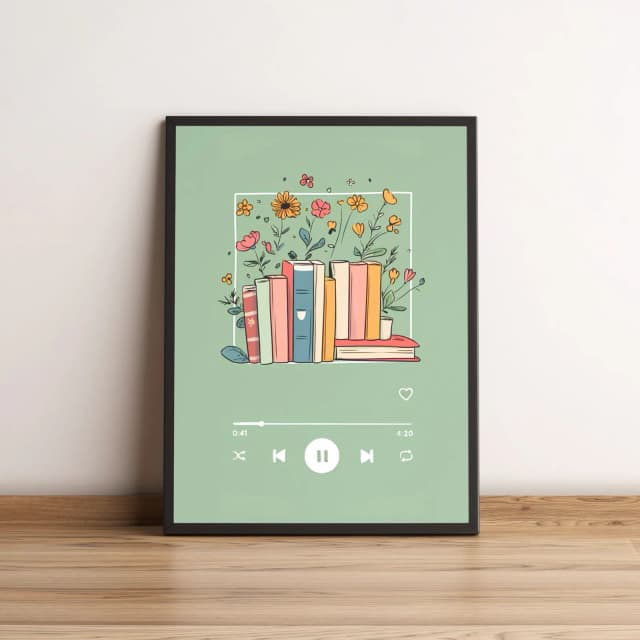 Quadro Livros e Flores Estilo Playlist Verde 2565