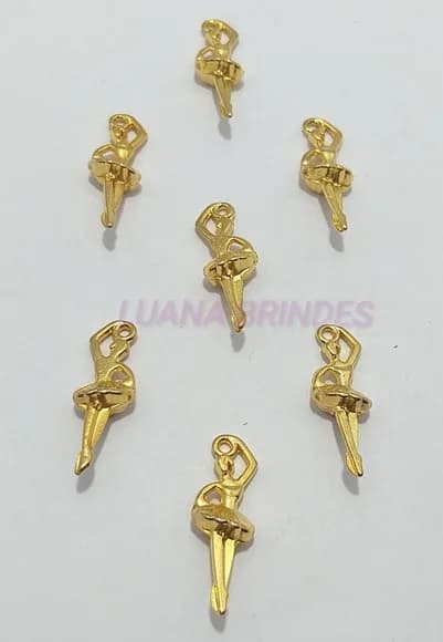 Pingente Bailarina de Metal em Dourado - pct c/10 unid