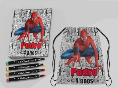 Kit Mochila e Revista de colorir para lembrancinhas do Homem Aranha