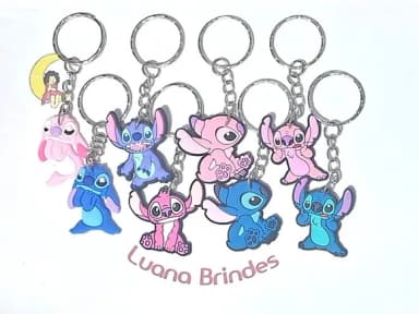 Chaveiro Stitch e Angel 3cm Emborrachado Pacote C/8 Unidades