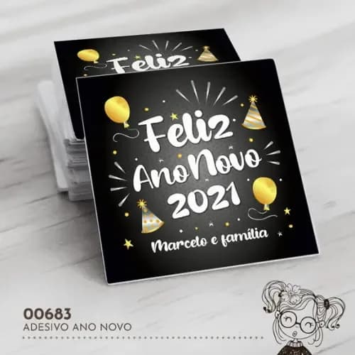 Adesivo Quadrado Feliz Ano Novo - 00683