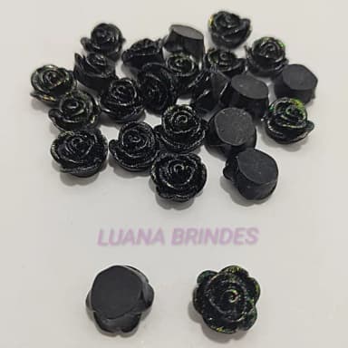 Aplique Flor Preta Glitter Acrílico 1,4cm Pct 20 Unidades