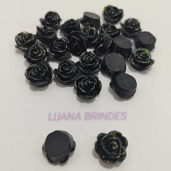 Aplique Flor Preta Glitter Acrílico 1,4cm Pct 20 Unidades