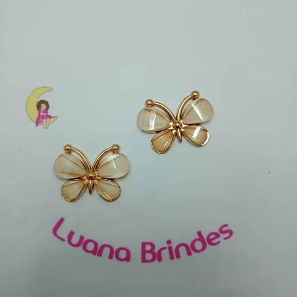 Borboleta Aplique Bege Metal Dourado 2,5cm Pct 2 unidades