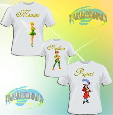 Kit 3 Camisetas - Peter Pan, Sininho, Capitão Gancho