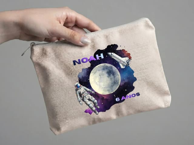 Lembrancinha Nécessaire Personalizada Algodão Cru 20x15 Estampa DTF Astronauta Espaço