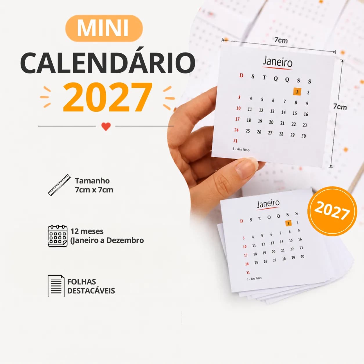 Mini calendário 2027 (25unidades)