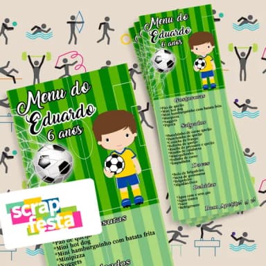 Menu Cardápio Personalizado Festa Futebol Esporte