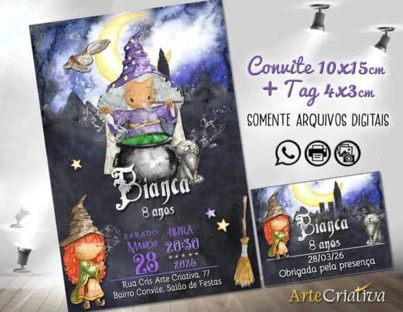 Convite Digital C/tag Mago Merlin Menina