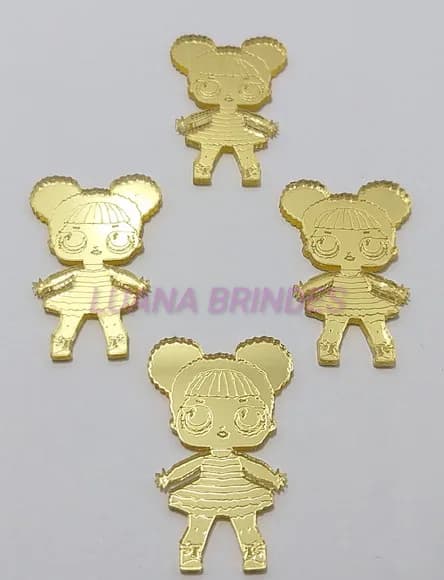 Aplique Boneca LOL Queen Be em Acrílico Espelhado Dour-3,5cm