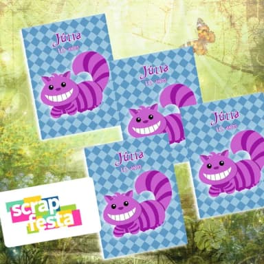 Adesivo Personalizado Retangular 5x11 Alice Gato de Cheshire