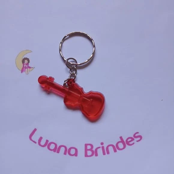 Chaveiro Guitarra Vermelho de Acrilico 5cm Pct 9 Unidades