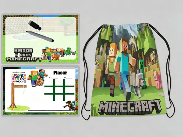Kit lembrancinhas Mochila e Lousa Magica do Minecraft