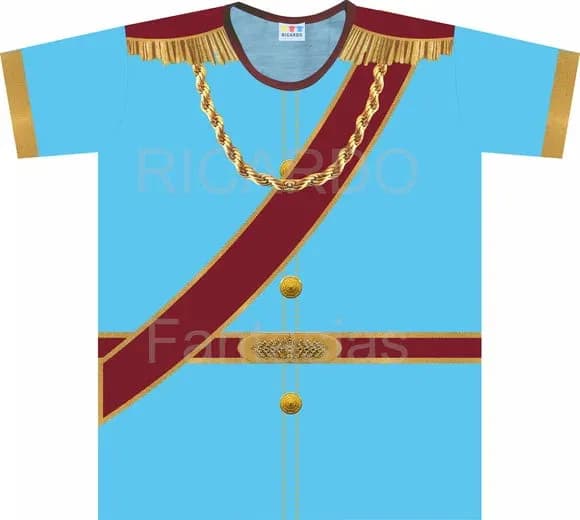 Camiseta Infantil Fantasia Príncipe de Gala Azul Celeste com Cordão Dourado