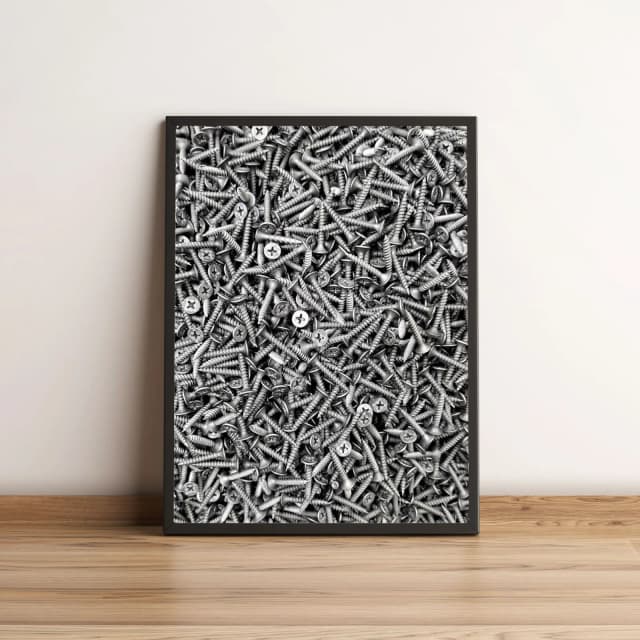 Quadro Decorativo com Parafusos Metálicos Prateados 2166