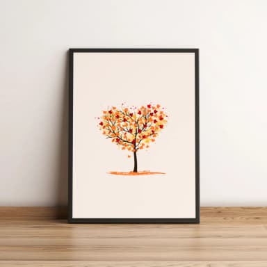 Quadro Árvore Coração Outonal Minimalista 2672