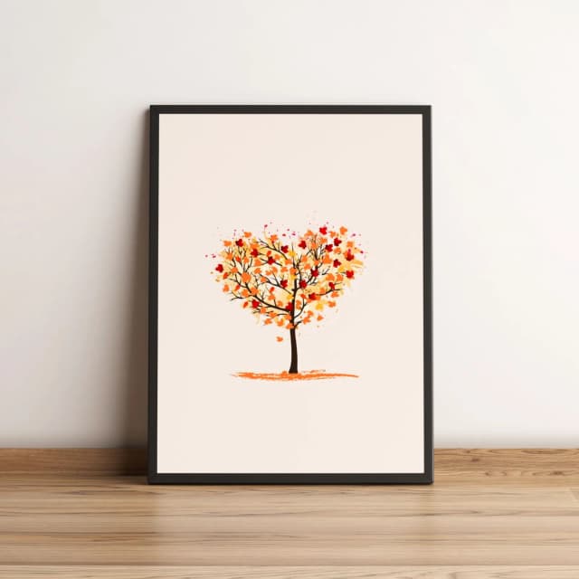 Quadro Árvore Coração Outonal Minimalista 2672