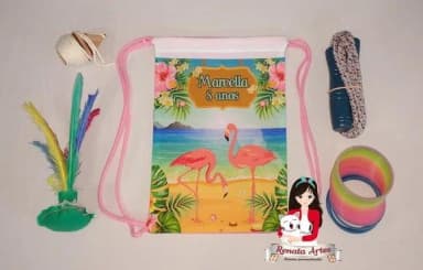 Mochila Boa Infância Personalizada Tema Flamingos